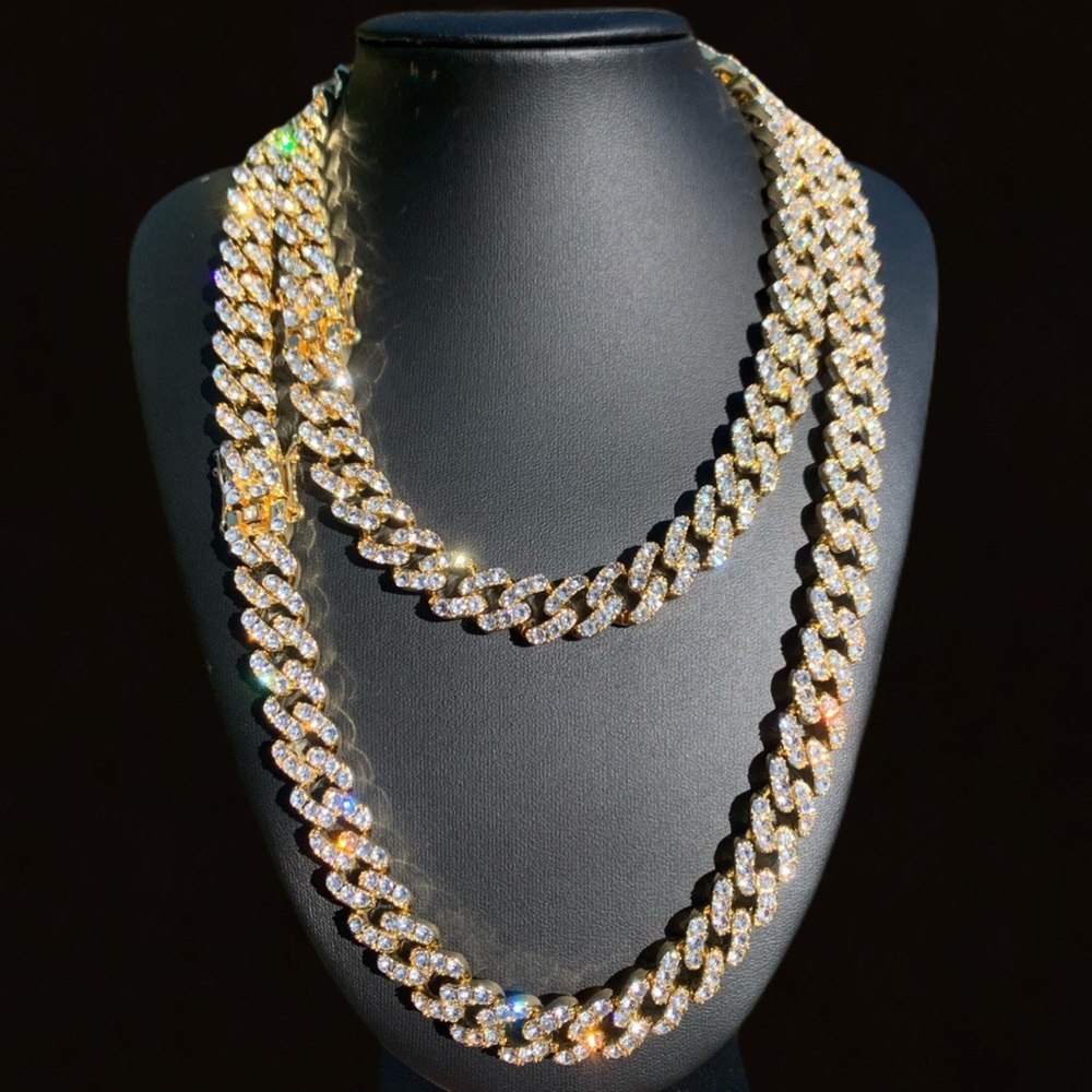 12mm Gold Cuban Link Chain Iced